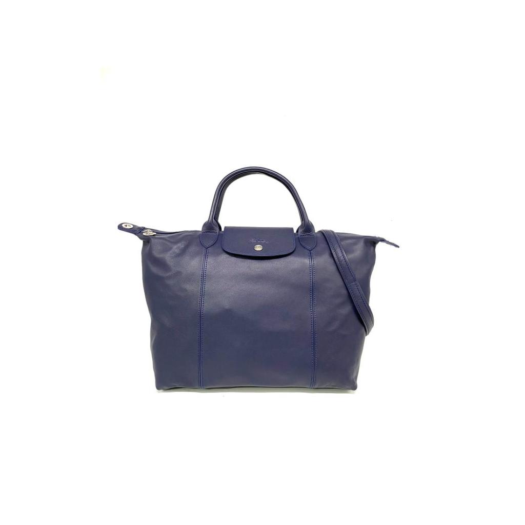Longchamp Le Pliage Cuir Medium Navy