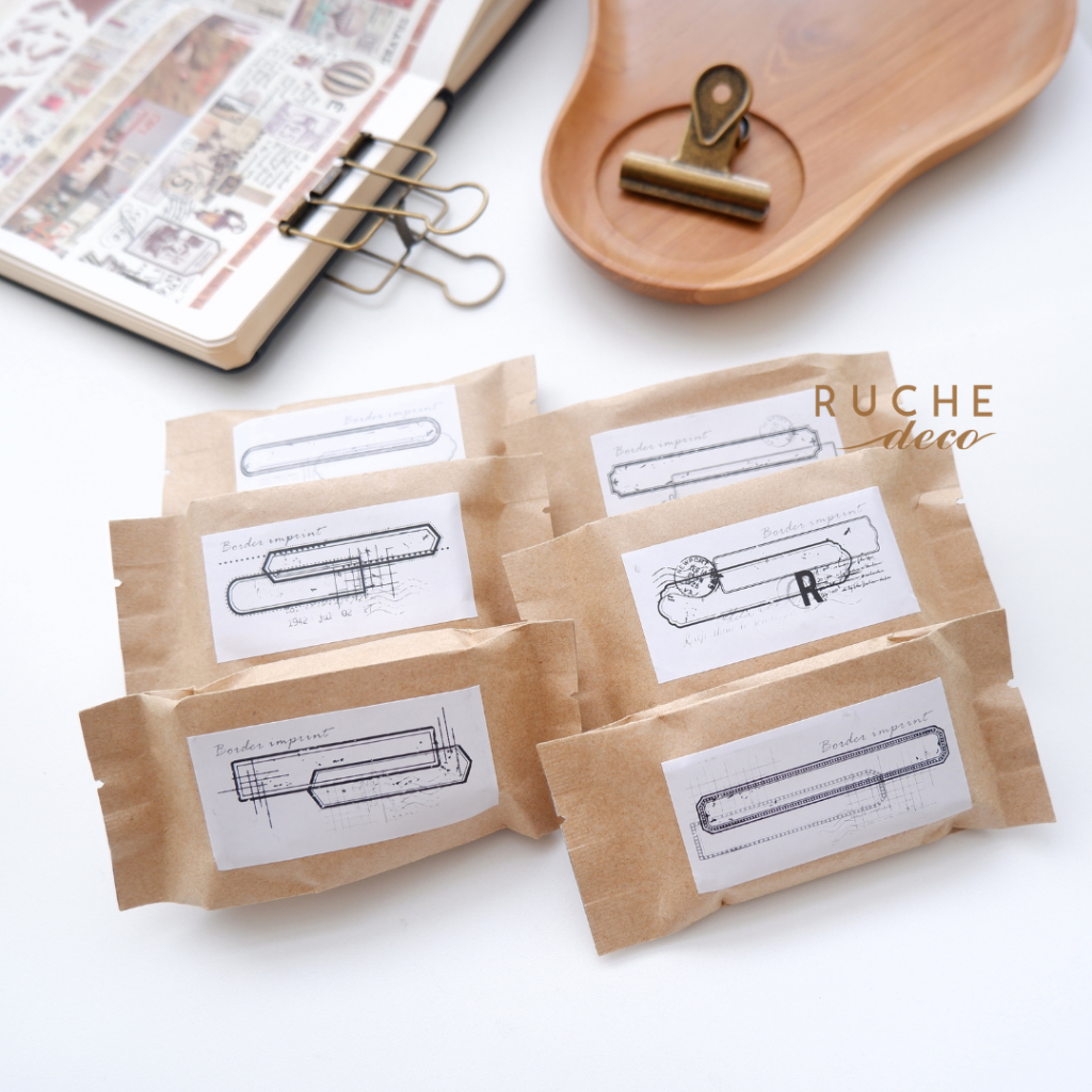

RUCHE DECO - Label Stamp - Retro Border Mark Series journal Stamp Frame Wooden Rubber Stamps