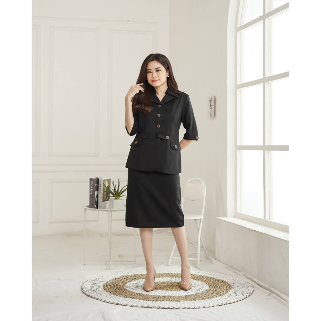 Seragam kerja pdh wanita / Baju khaki pns asn wanita / Baju guru wanita - 6601 Hitam