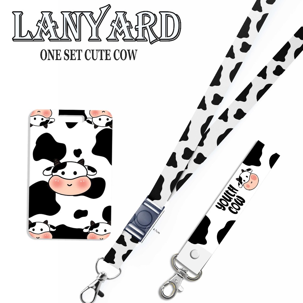 

STRAP LANYARD CARD HOLDER Cute Cow Gantungan Kunci, Handphone, ID Card