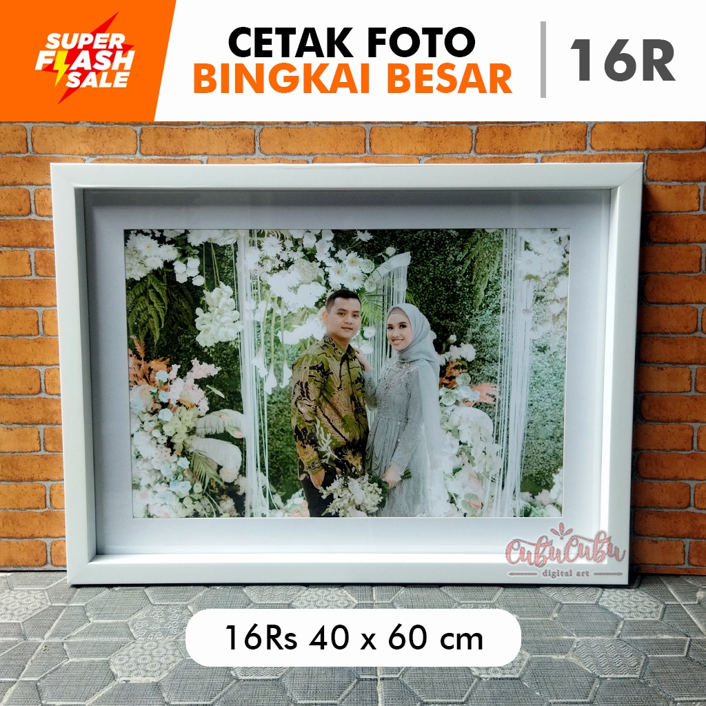 Paket Cetak Foto Bingkai16R Jumbo 40x60 Frame Balok Dekorasi Prewedding, Wedding Sign, Foto Wisuda