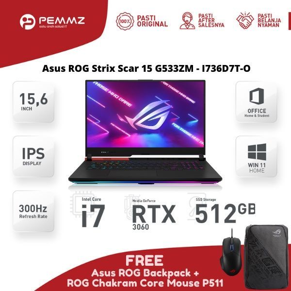 ASUS ROG STRIX SCAR 15 G533ZM - I736D7T-O | RTX3060 6GB | I7-12700H |  300HZ | BLACK
