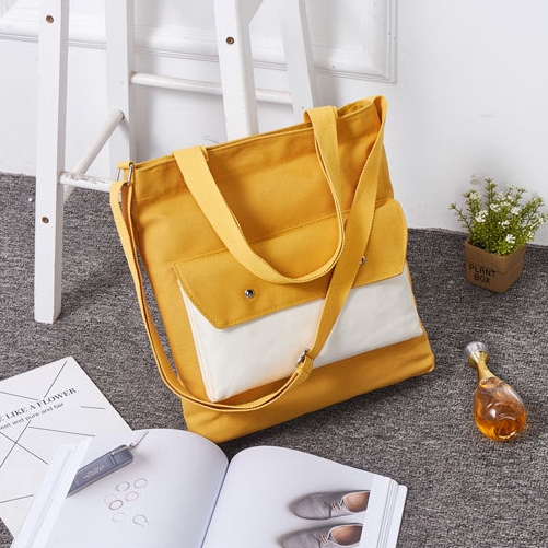 TW229 Tas Bahu Selempang Kanvas Color Block Sling Bag Wanita Simple