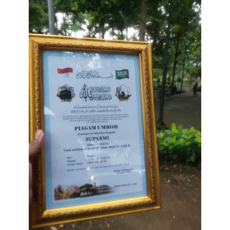 piagam haji dan umroh, sertivikat badal umroh dan haji  lengkap dengan pigura