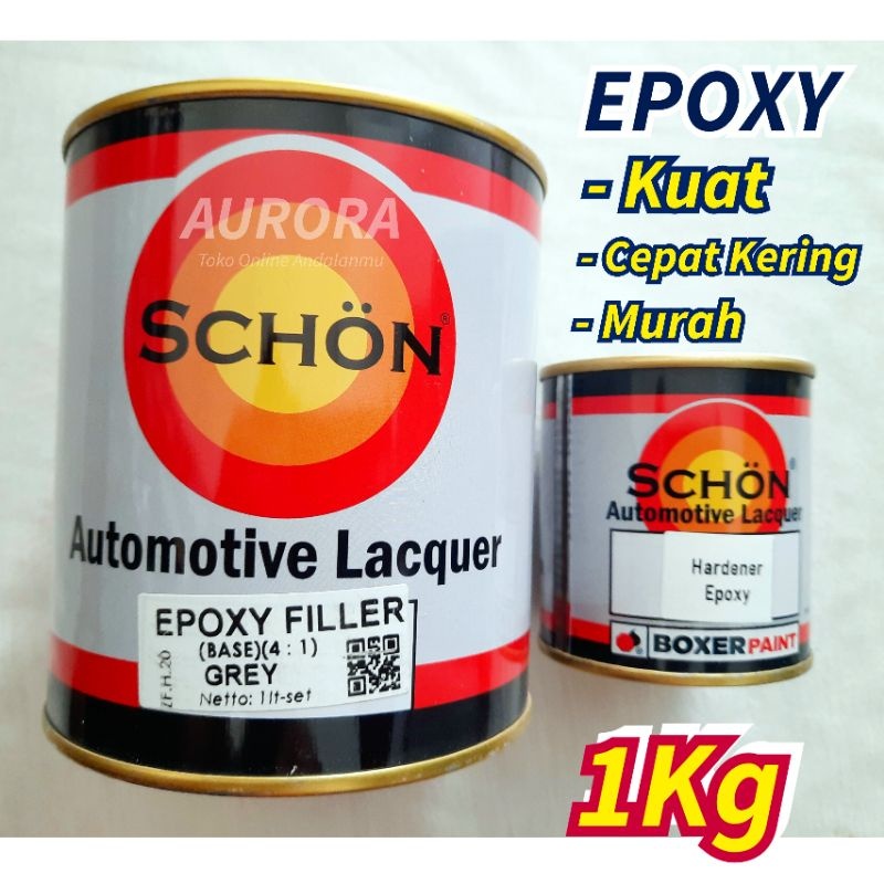Epoxy Grey Schoon Filler Primer Surfacer 1kg Scon | BOXER PAINT Abu-abu Dasaran Cat Dasar Poxy Poksi