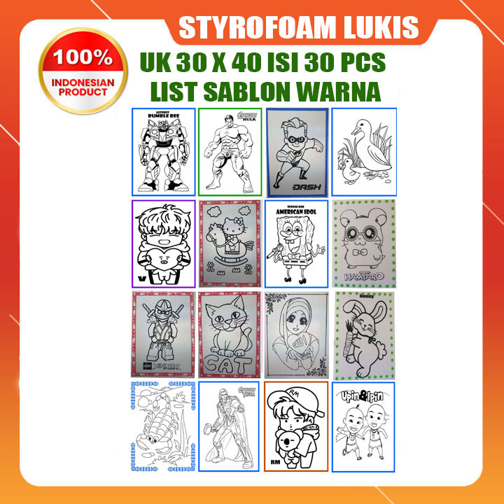 

Styrofoam lukis isi 30 lembar uk 30 x 40 variasi list sablon warna