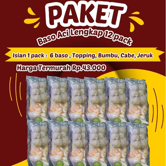 

PAKET 12Pack BASO ACI HOMEMADE isi 6 Baso bakso aci komplit instan kataji boci si mana lagi ayam suir mercon pedas nonon