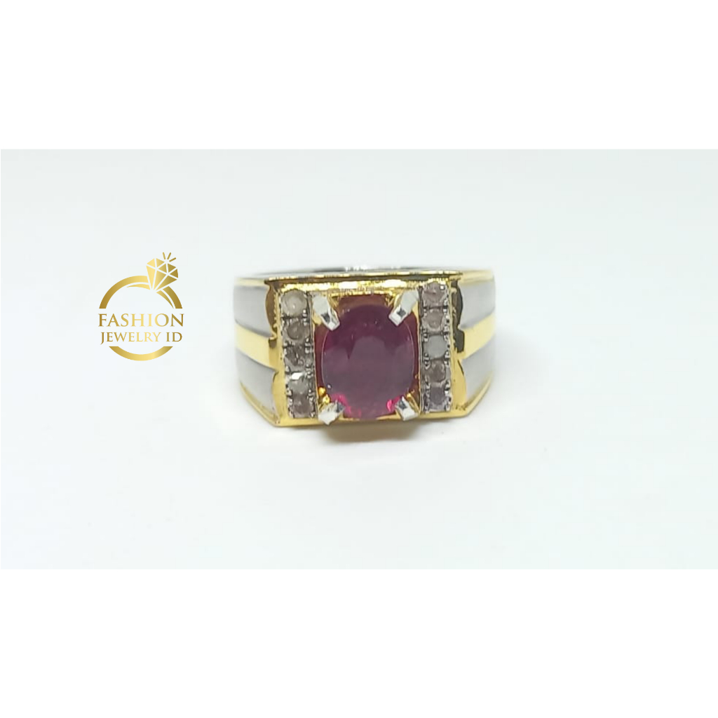 Cincin pria natural ruby plus natural diamond berlian asli