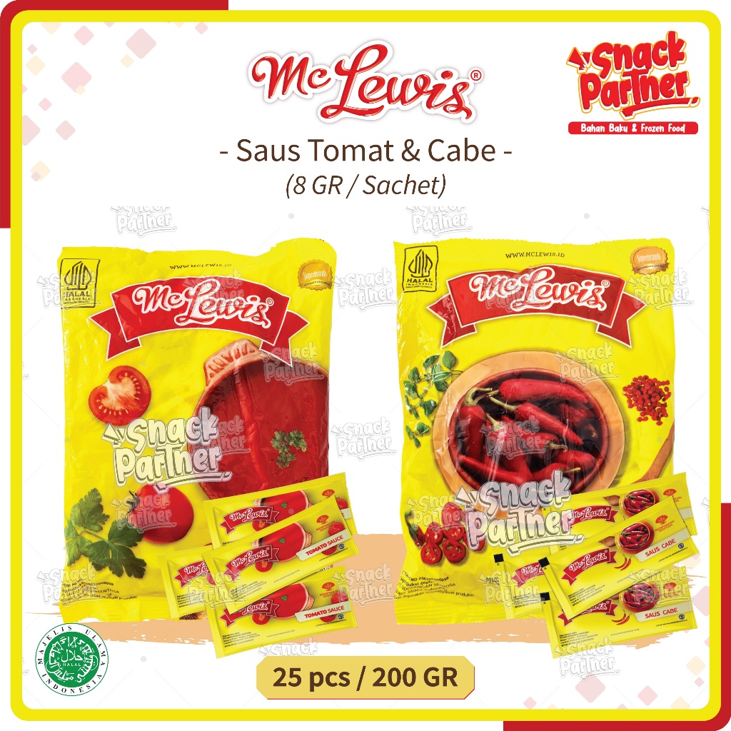 

Saos MC LEWIS 25 PCS / SACHET 8 GR - MCLEWIS Saus Sambel Sambal Cabe Chili Extra Hot Pedas Tomat Ketchup Manis