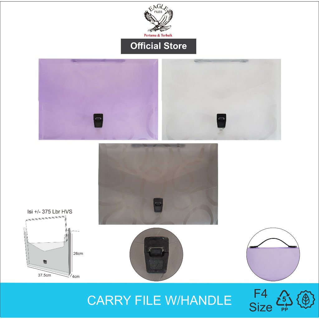 

Carry File Box EAGLE Files With Handle Motif Oval F4 (Folio) / Tas Dokumen / Map Plastik Tenteng