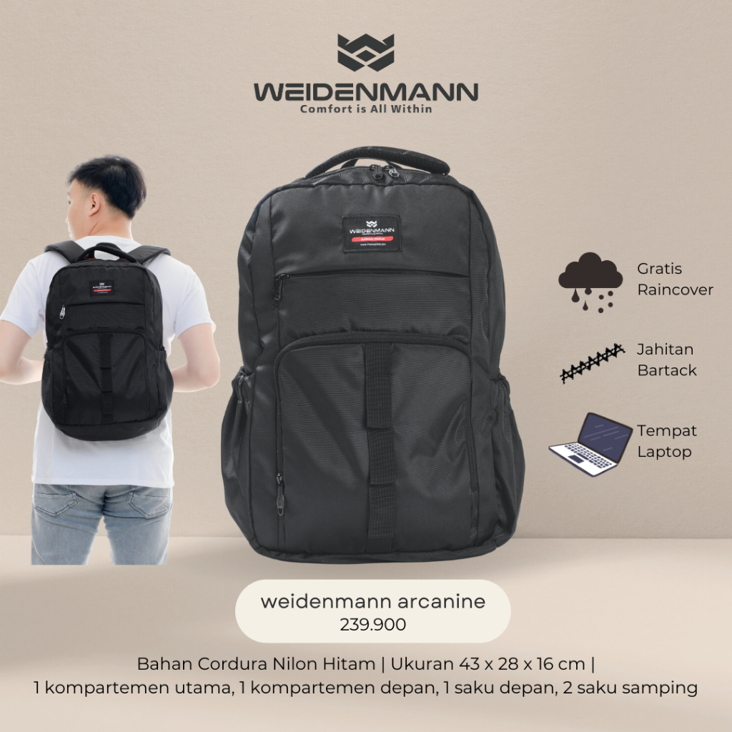 Weidenmann ArcanineTas Ransel Backpack Laptop Pria Hitam