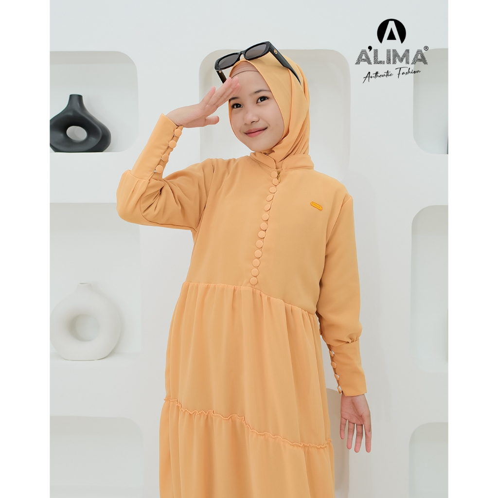 Baju Anak Perempuan Polos Dress Kids Ceruty Set Pasmina Usia 4-16 Tahun Ukuran (M/L/XL)