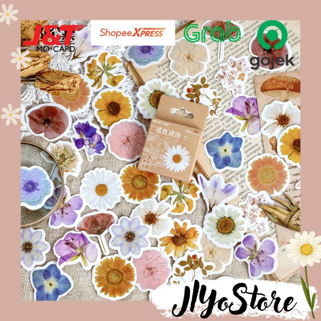 

45pcs Stiker Sticker Bunga Bujo Journal Jurnal Scrapbook Planner Diary Aesthetic Lucu Murah DIY Deco