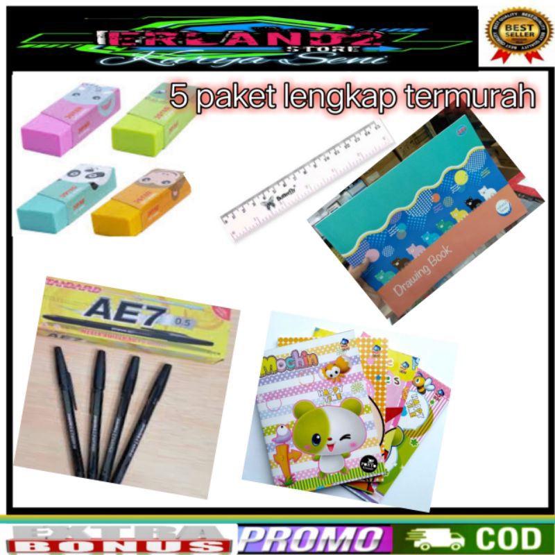 

buku tulis pulpen penggaris 5paket lengkap termurah