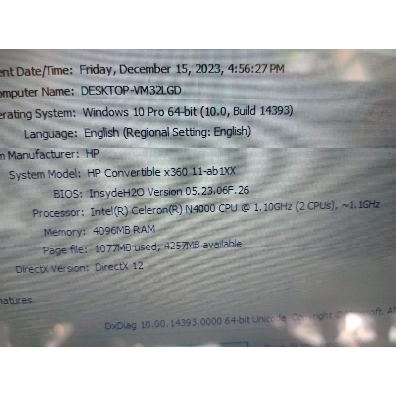 Notebook hp 11-ab129TU x360 cpu n4000 Ram 4GB hdd 500GB layar sentuh (Y971)