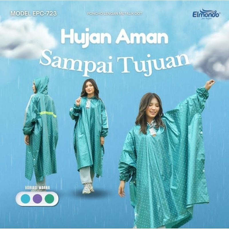 jas hujan ponco lengan Metalik dot 723 Elmondo terlaris termurah