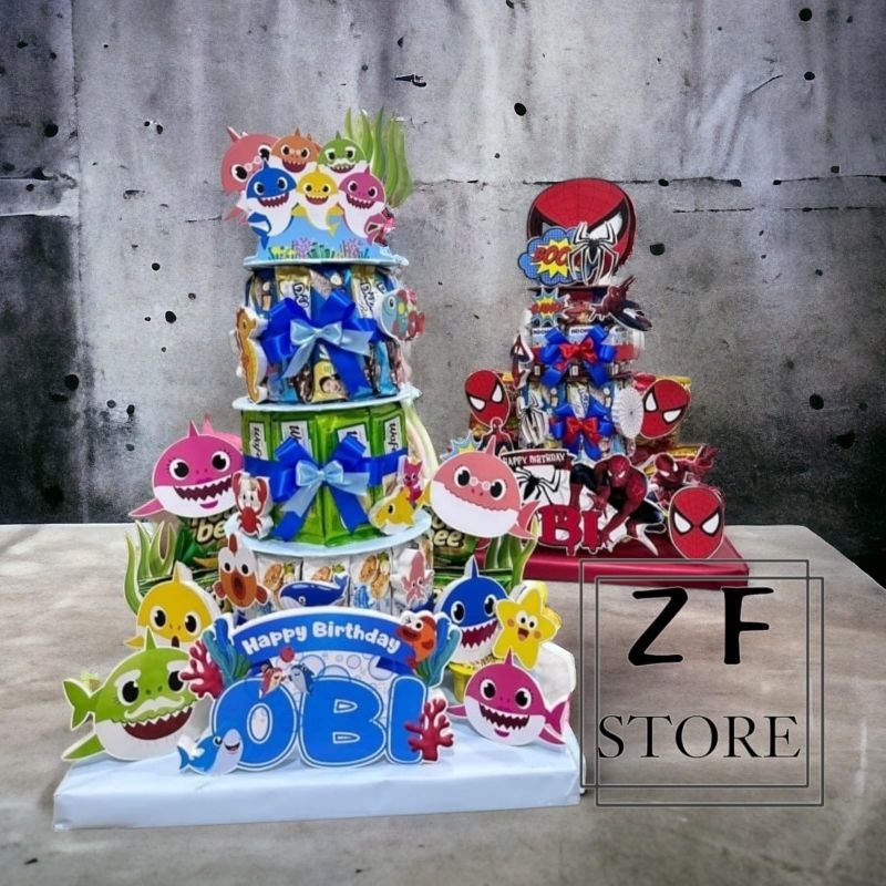 

snack tart tower birthday cake tingkat tiga / cemilan snack ulang tahun