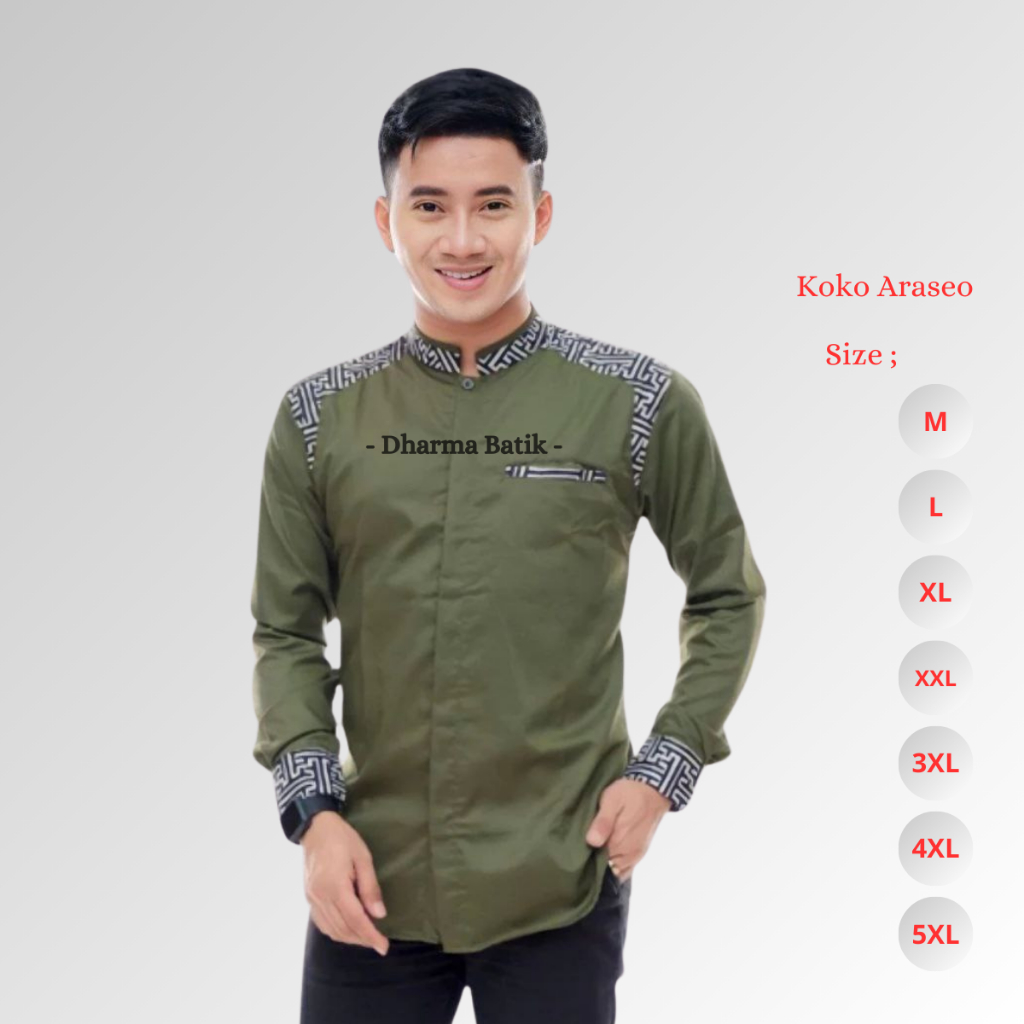 Baju Koko Jumbo Pria Size Lengan Panjang M L XL XXL XXXL XXXXL XXXXXL Batik Dharma Motif Araseo