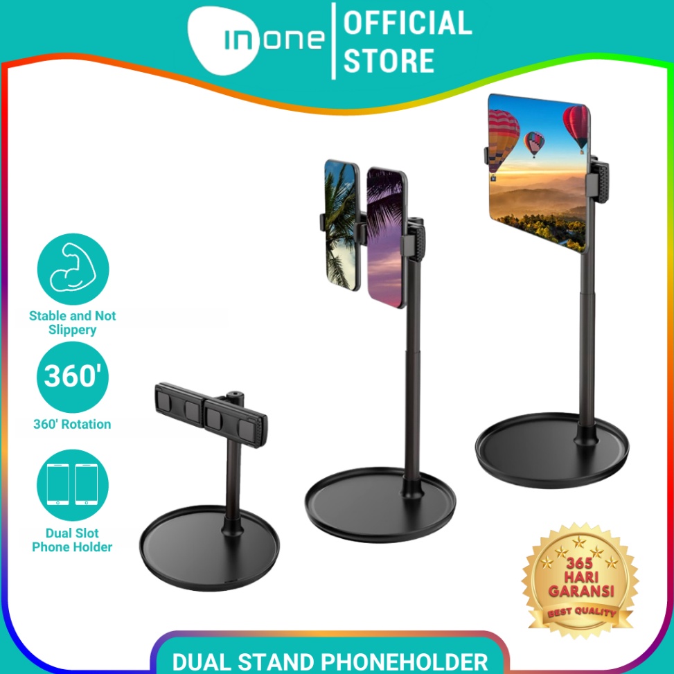 Vdk INONE Phone Holder Stand Dual Slot Rotasi 36 Derajat untuk Handphone dan Tablet PREMIUM QUALITY 