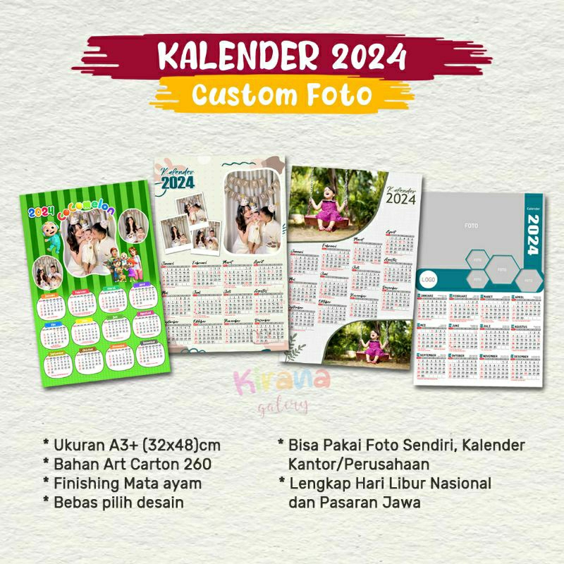 

Kalender dinding 2024 custom A3+ satuan