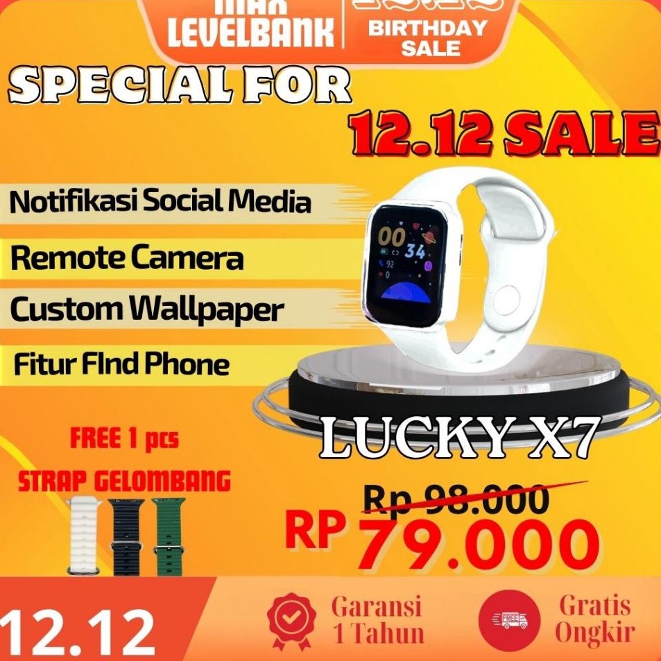 FTC Maxlevelbank LUCKYX7 Smartwatch Digital Keren Notifikasi Soical Media Wallpaper Remote Jam Tanga