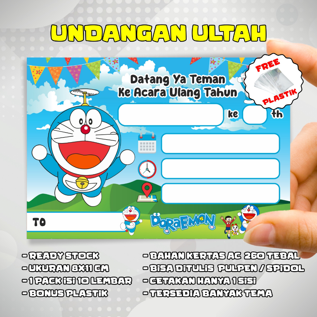 Undangan Ulang Tahun Anak Kartu Undangan Ulang Tahun Anak Perempuan Karakter Dora emon