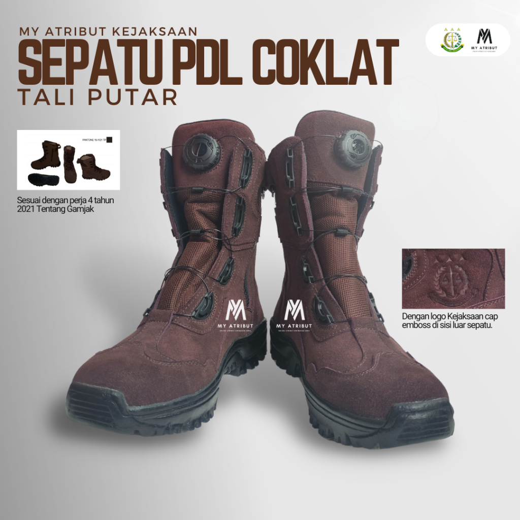 Sepatu PDL Cokelat Kejaksaan Model Tali Putar | Sepatu PDL Kejaksaan