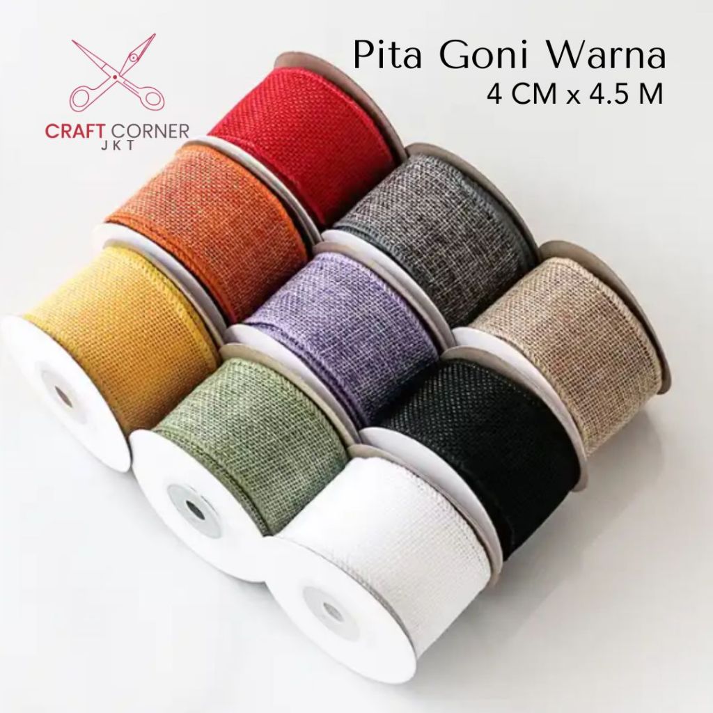 

[ROLL] 4 cm x 4,5 m Pita Goni Warna Import Samping Jahit Burlap Jute Rami