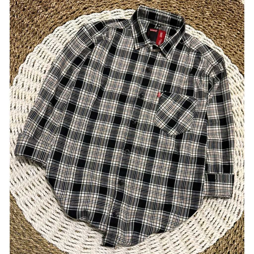 Baju kemeja flanel pria baju flanel lengan panjang kemeja slimfit flanel