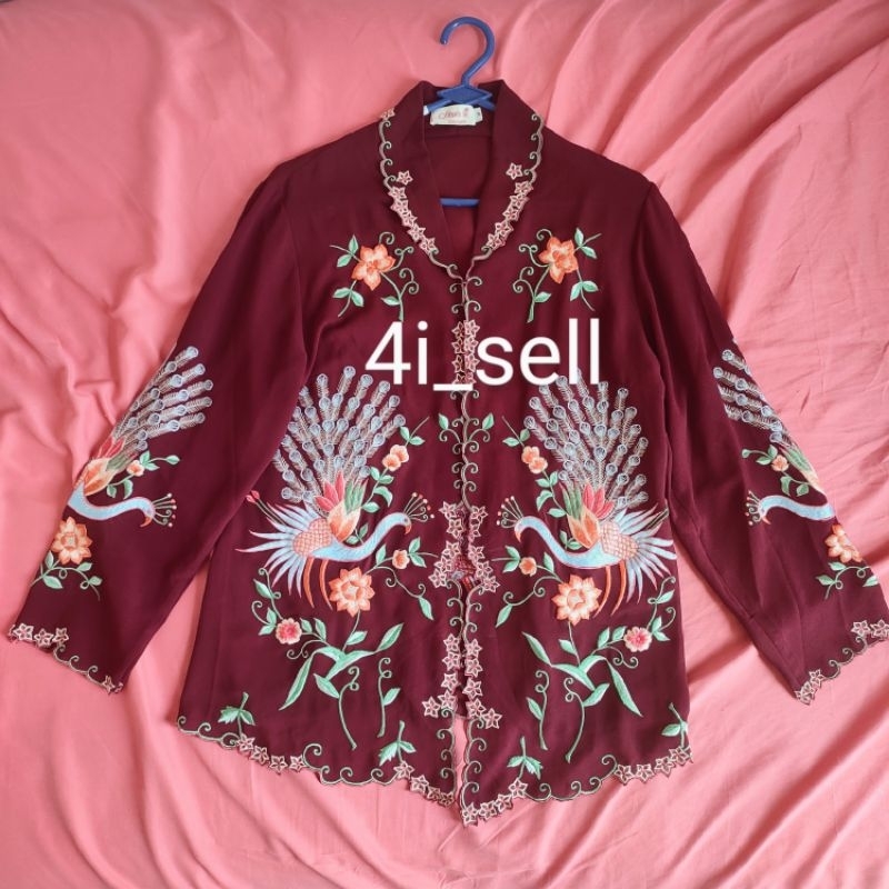 kebaya encim bordir outer merah maroon