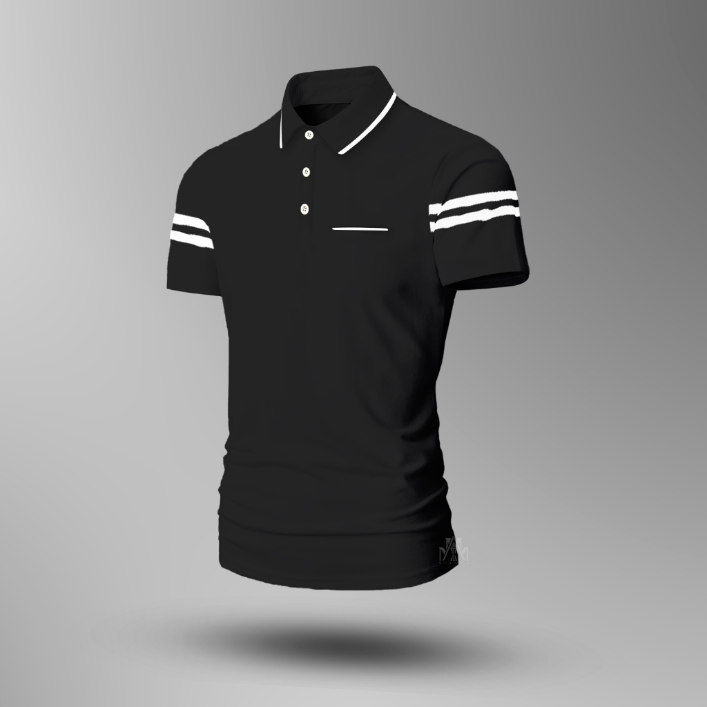 Kaos Kerah Pria Daun Saku Garis Pendek