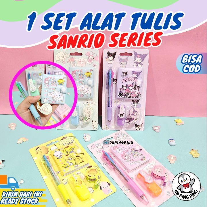 

ATK 1 Set /Stationary Set Sanrio 4 in 1/Alat Tulis Set/ Diary Memo/ Pena 4 warna/ATK