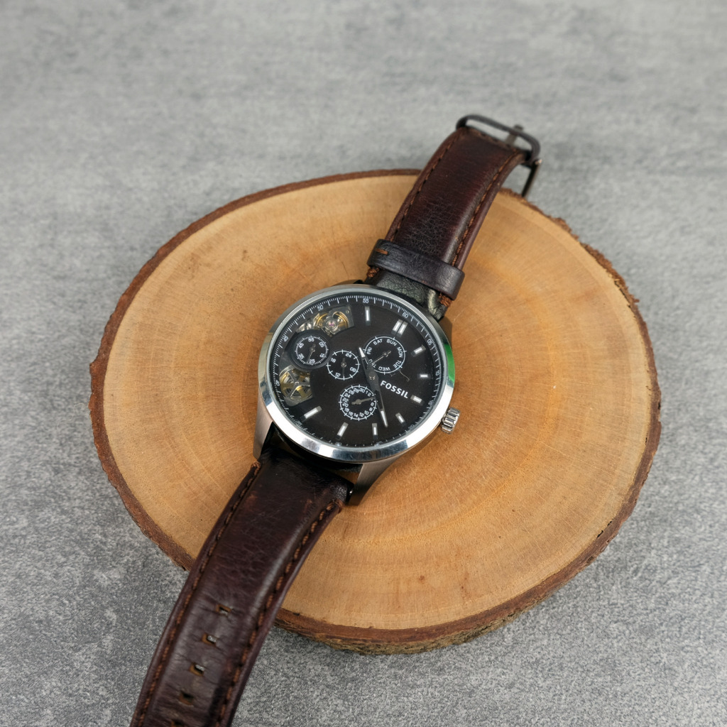 Jam Tangan Pria Fossil ME1123 Dress Twist GMT Brown Ori Second/Preloved