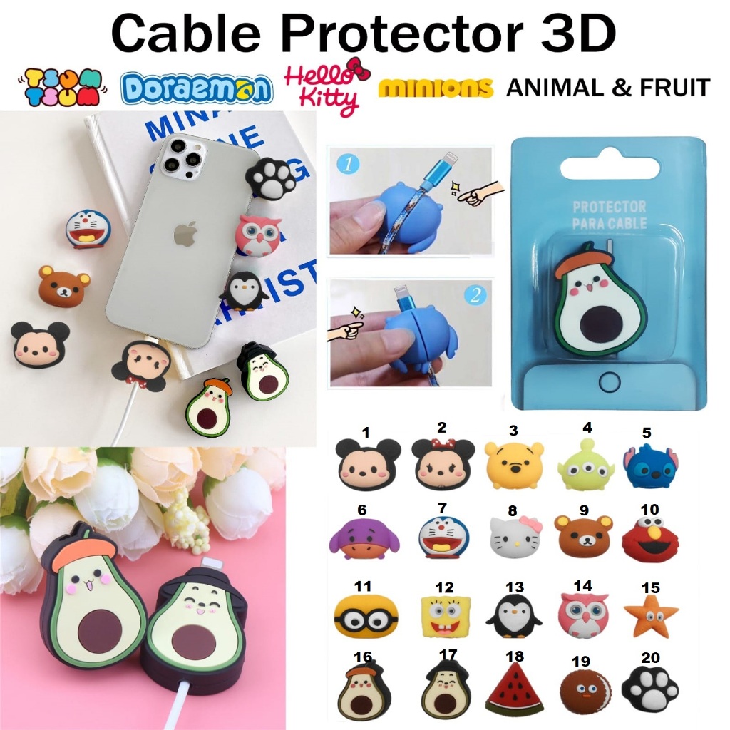 Cable Bite Pelindung Kabel Cable Saver Cable Protector Hello Kitty Disney Tsum Tsum Minion Spongebob