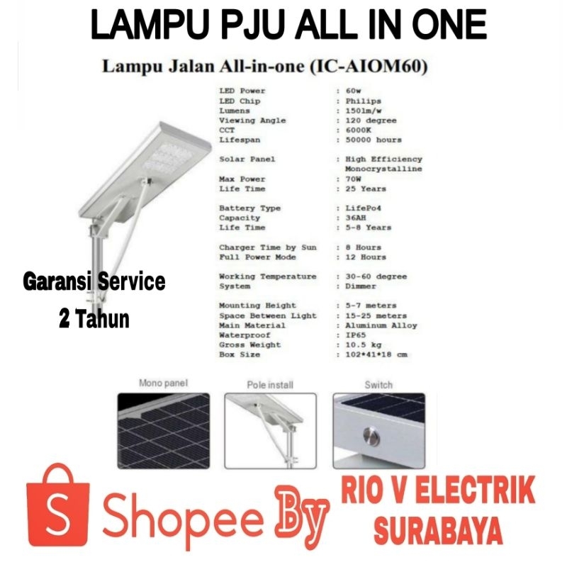 Lampu Jalan PJU ALL IN ONE 60 WATT 80 WATT 100 WATT  ICOM IC-AIOM SOLAR PANEL 60W 80W 100W
