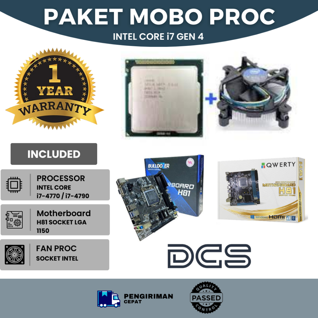 PAKET MOBO MOTHERBOARD H81 INTEL I7 4790 + FAN PROCESSOR