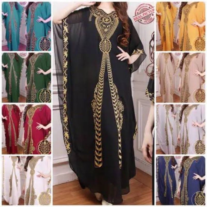 kaftan luna kaftan wanita bordir gold mewah untuk lebaran