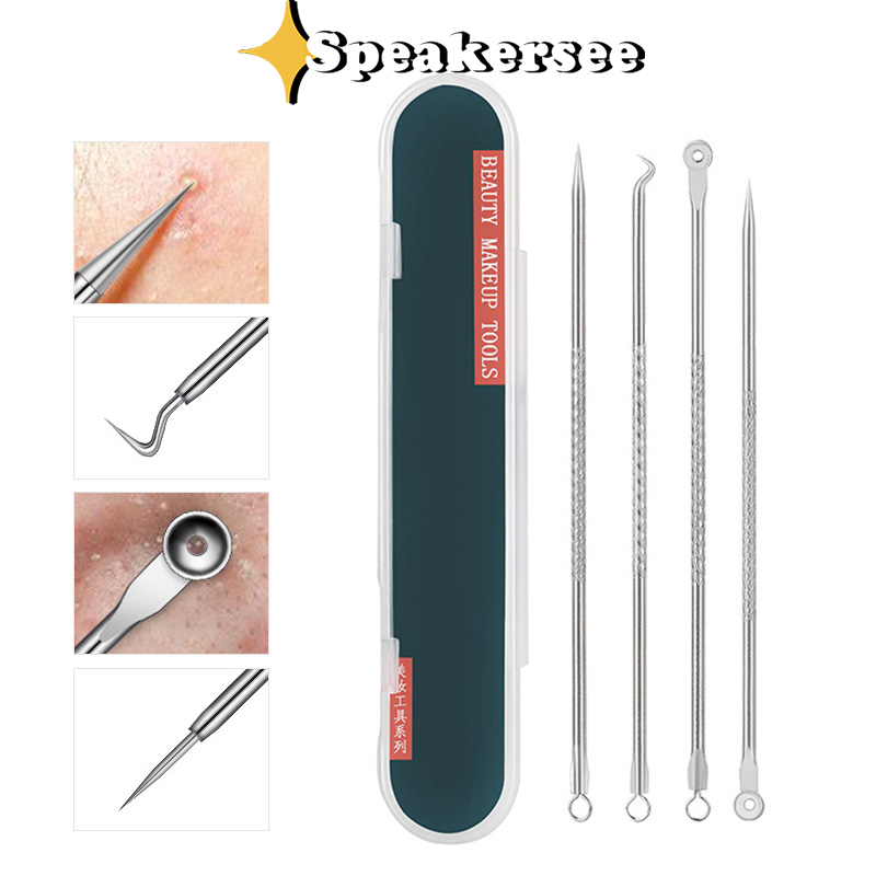 [Ready stock]4 Pcs/1 Set Alat Facial Pencet Komedo Jerawat Jarum Jerawat Alat Kecantikan Wajah Rumah