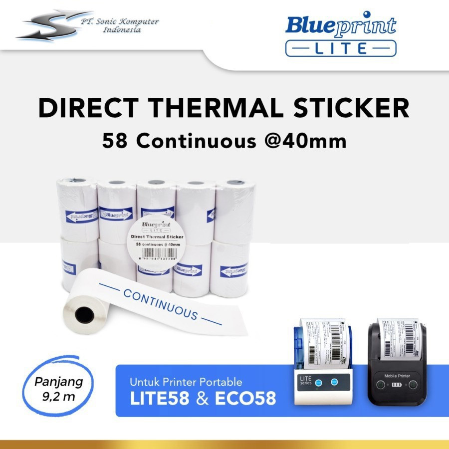 

Direct Thermal Stiker Blueprint Lite 58 Continuous @40mm Sticker Label Portable