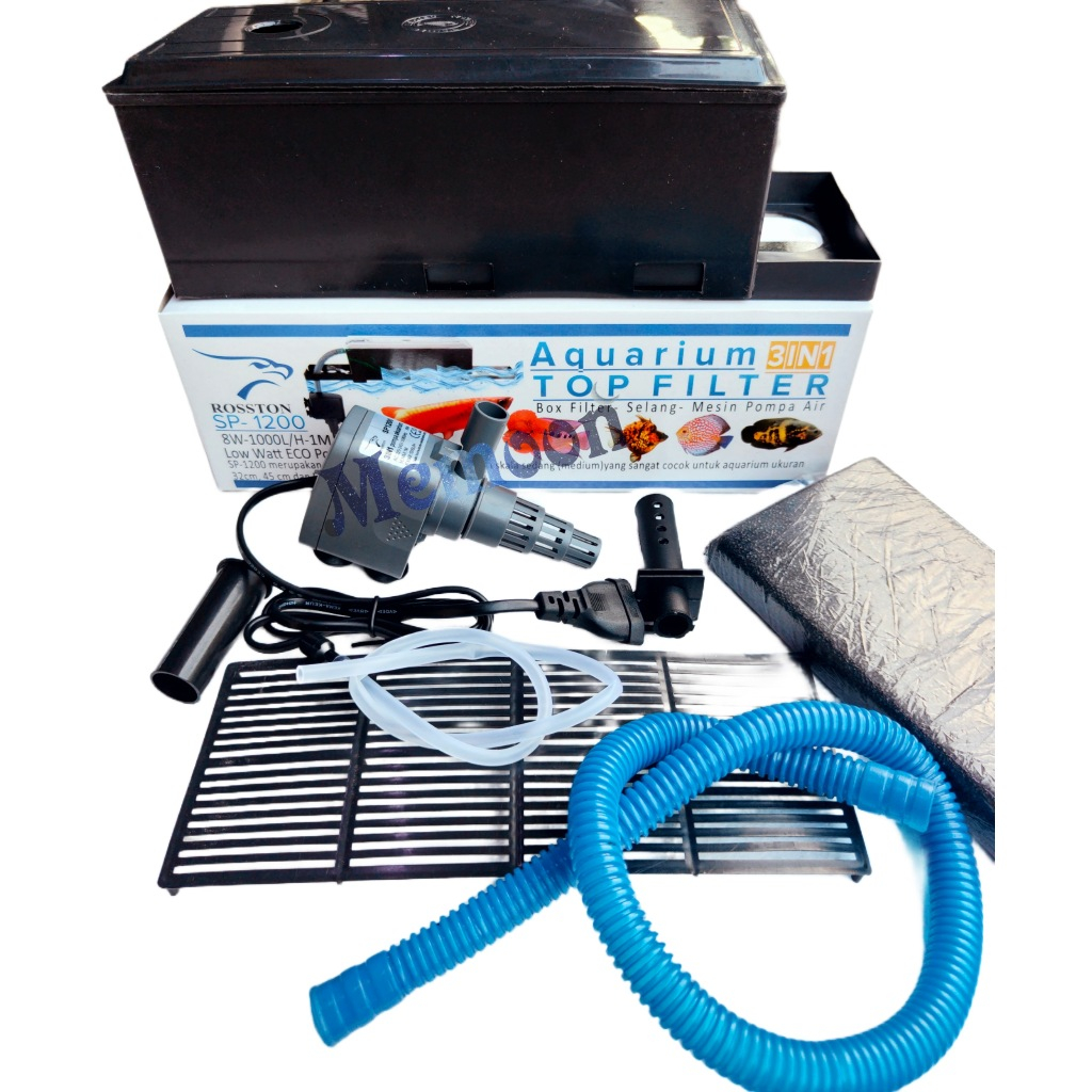 Mesin Box Filter Komplit Aquarium Siap Pakai Rosston 1200 Bonus Kapas Premium