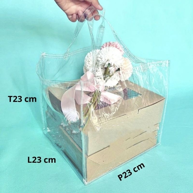 

TAS MIKA 23 x 23 untuk nasi kotak / Goodie bag hampers ultah souvenir ulang tahun transparan