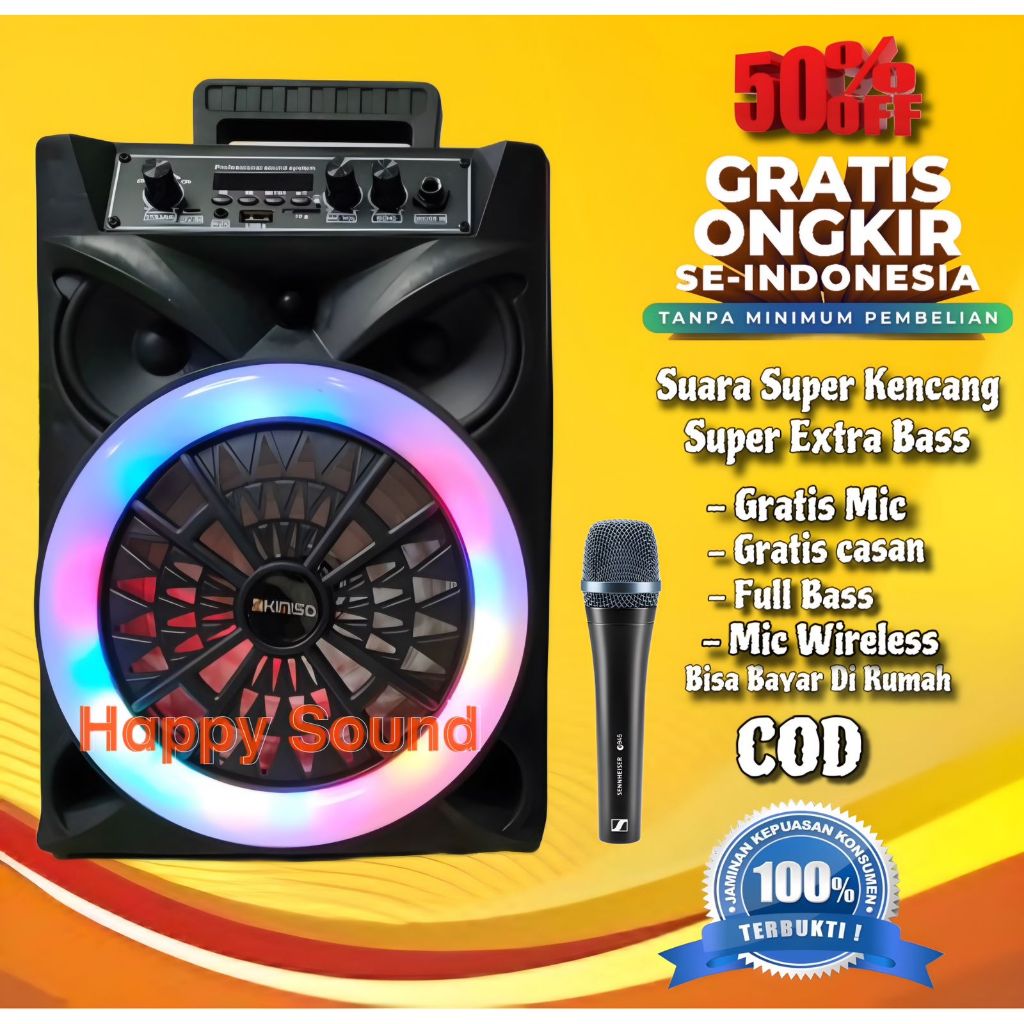 Speaker Bluetooth Karaoke Full Bass Bonus Mic Wireless Ukuran Besar Spiker Salon Aktif Jumbo Subwoof