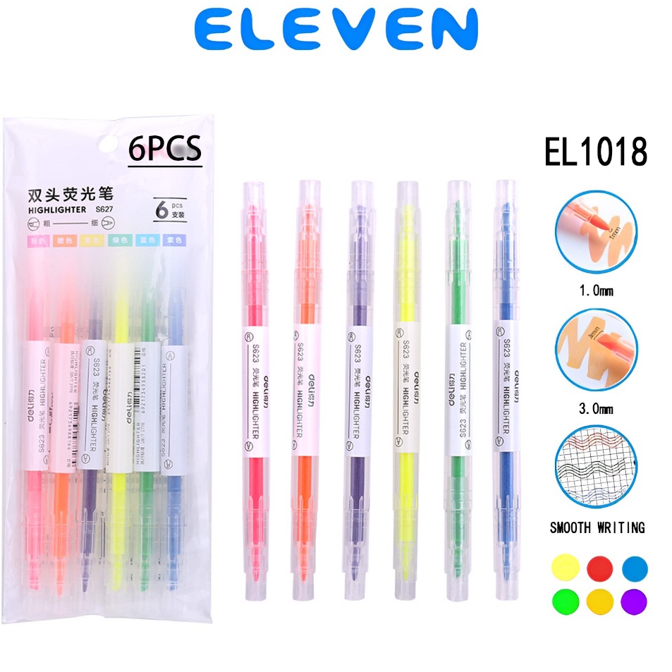 

ELEVEN Spidol 2 sisi Tebal dan Tipis Warna Highlighter Untuk Stationary Sekolah