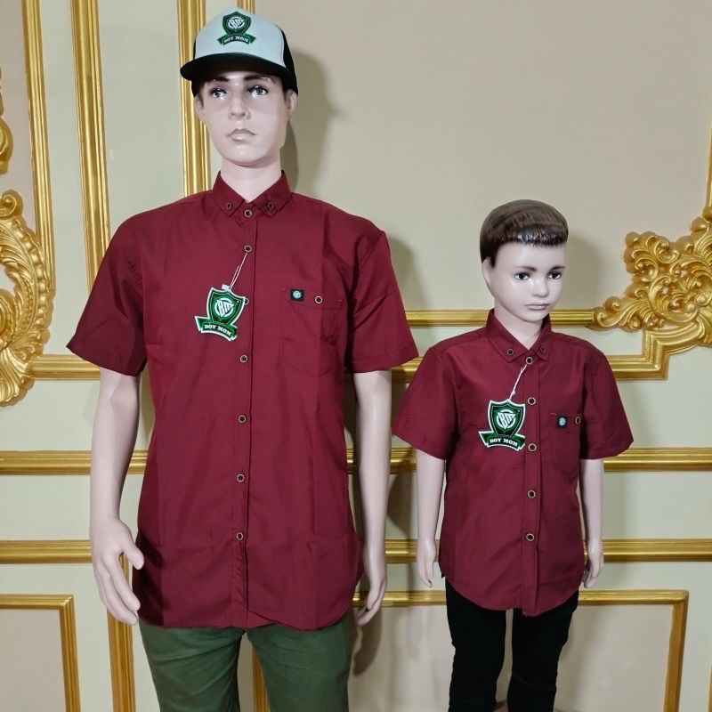 Kemeja Couple Keluarga Kemeja Polos Pendek Warna Merah Marun Couple Kemeja Bapak Dan Anak Polos Mera