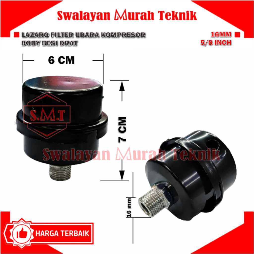 LAZARO Filter Udara Kompresor Body Besi Drat 16mm (5/8")