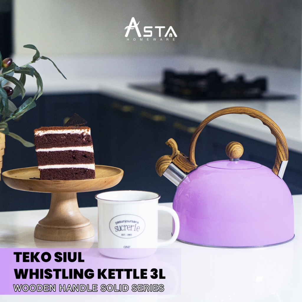 Asta Teko Siul Stainless Whistling Kettle Handle Kayu 3 Liter