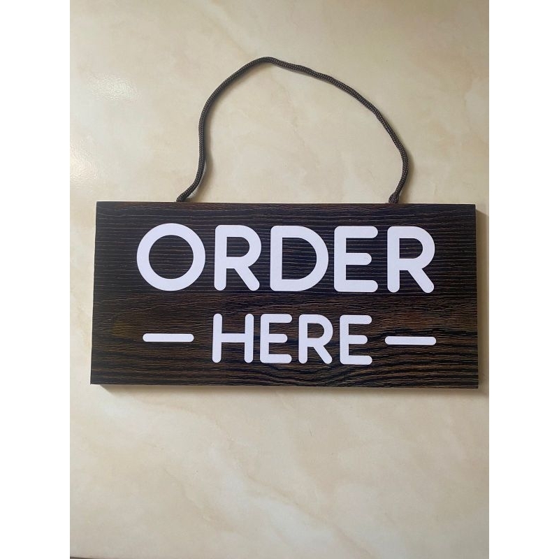 signboard gantung order here mdf