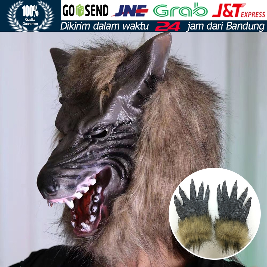 Topeng Serigala Latex + Cakar Serigala / Latex Mask Wolf + Wolf Claw / Topeng Serigala Halloween + S
