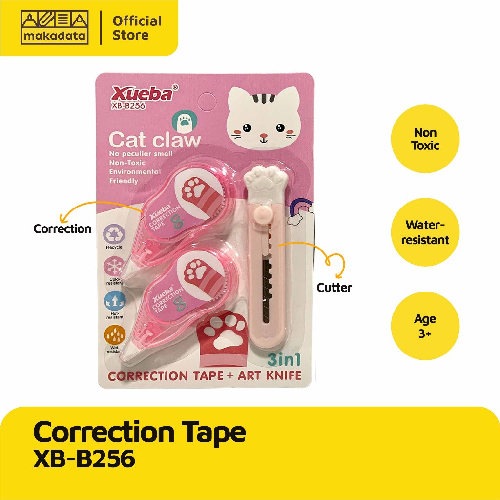 

STIPO KERTAS | TIP-EX | CORRECTION TAPE + CUTTER XB-B256 (1 PCS) MURAH