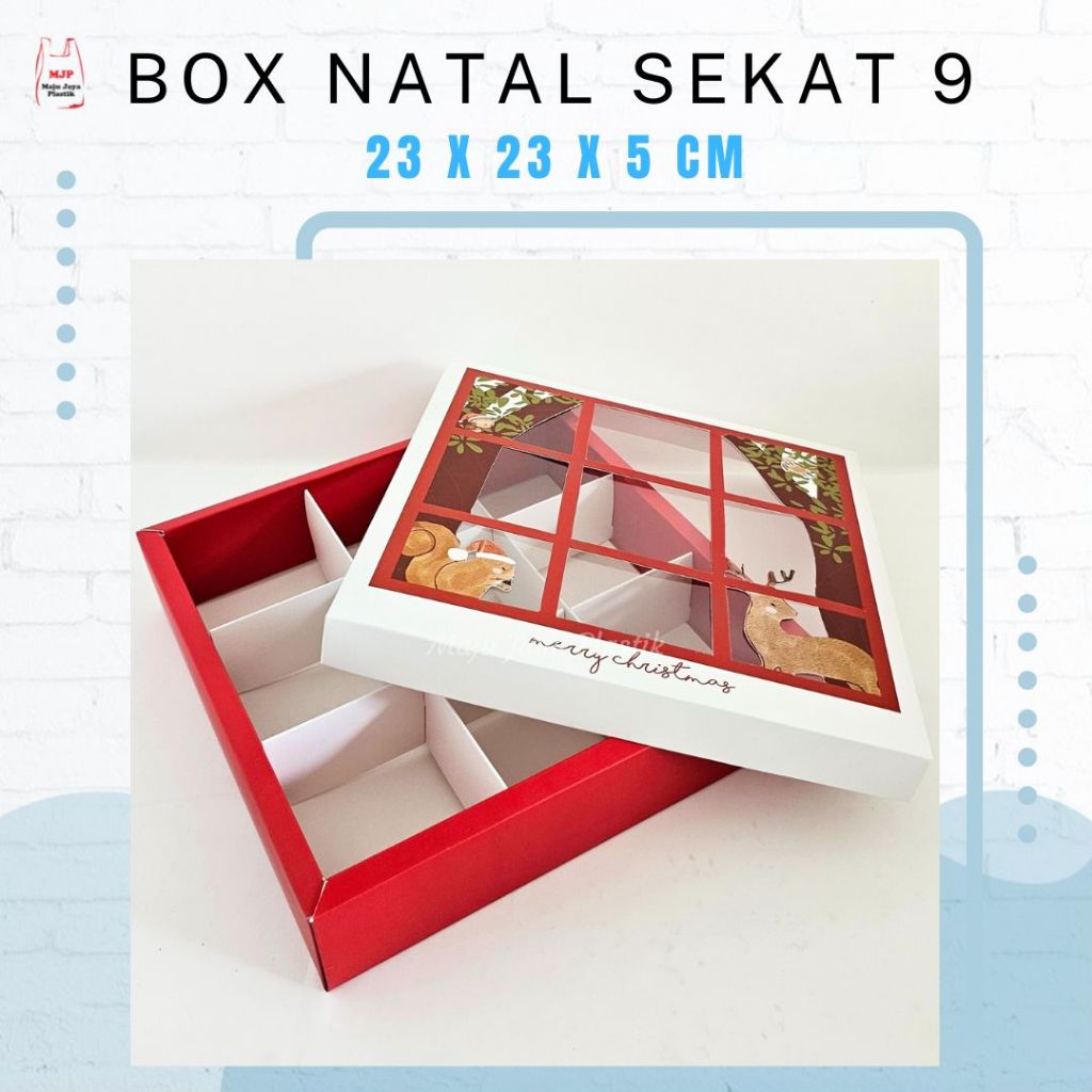 

Gift box natal sekat 9 christmas hampers box puding mini isi 9 kotak pie brownies cake slice 20x20x5